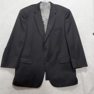 Hart Schaffner Marx Blazer Men 48L Black Pinstripe Jacket Wool 2-Button Closure